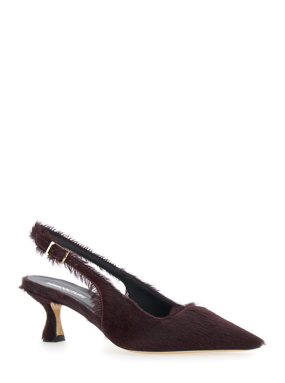 Bordeaux Pumps With Pointed Toe And Fur Effect Leather Woman Heels