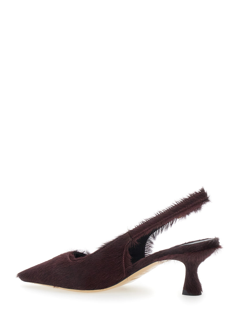 Bordeaux Pumps With Pointed Toe And Fur Effect Leather Woman Heels