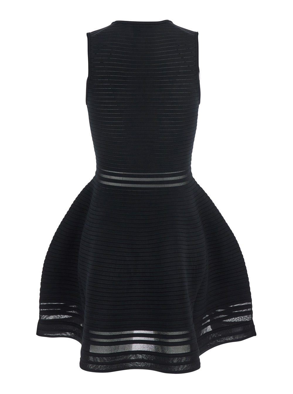 Black Square Neck Dress with Flared Skirt in Fabric Woman Recycled Viscose Polyester