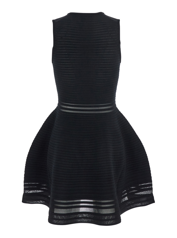 Black Square Neck Dress with Flared Skirt in Fabric Woman Recycled Viscose Polyester