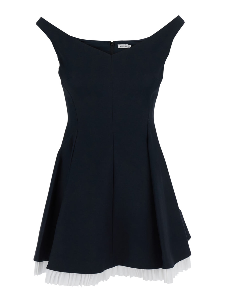 Black Off-Shoulder Mini Dress With Contrasting Hem Polyamide