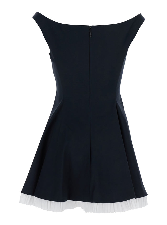 Dorothie Black Off-Shoulder Mini Dress with Contrasting Hem in Cotton Blend Stretch Woman Polyamide Elastane