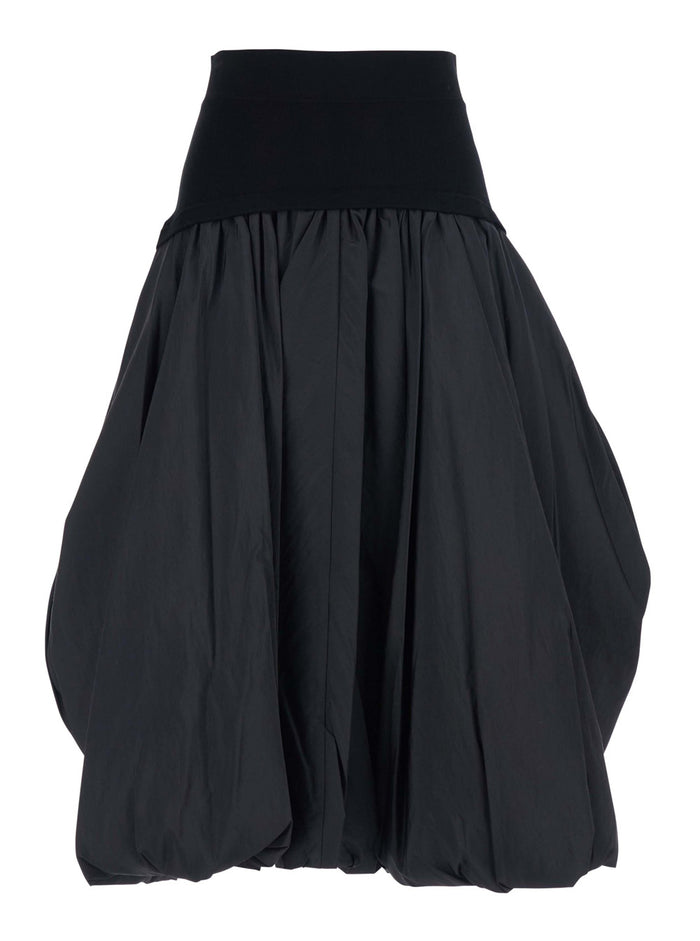Black Midi Skirt With Elastic Waist And Draped Design Viscose Woman Recycled Elastane