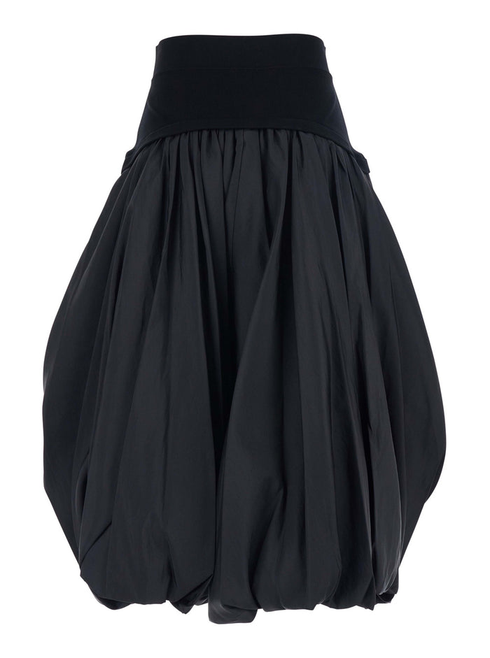 Black Midi Skirt With Elastic Waist And Draped Design Viscose Woman Recycled Elastane
