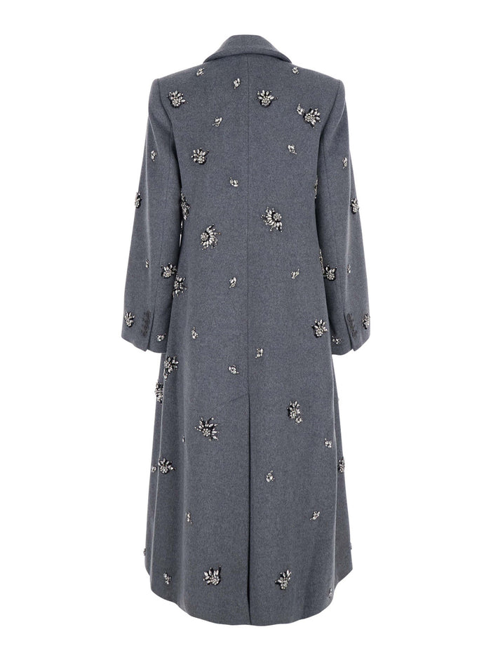 Gianni Grey Coat With Classic Lapels And Rhinestone Details Wool Blend Woman Polyester