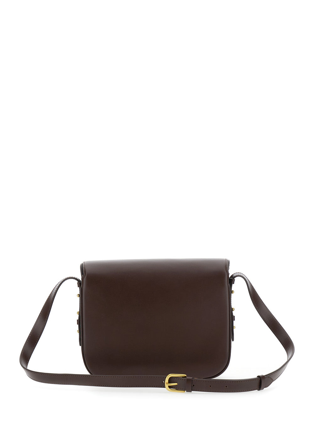 Bellissima Maxi Brown Crossbody Bag With Logo Detail On The Front Leather Woman Cotton