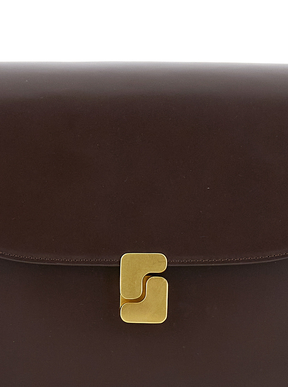 Bellissima Maxi Brown Crossbody Bag With Logo Detail On The Front Leather Woman Cotton
