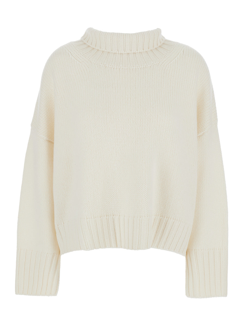 Girlfriend White Turtleneck Sweater With Ribbed Trims Cashmere Woman Jersey