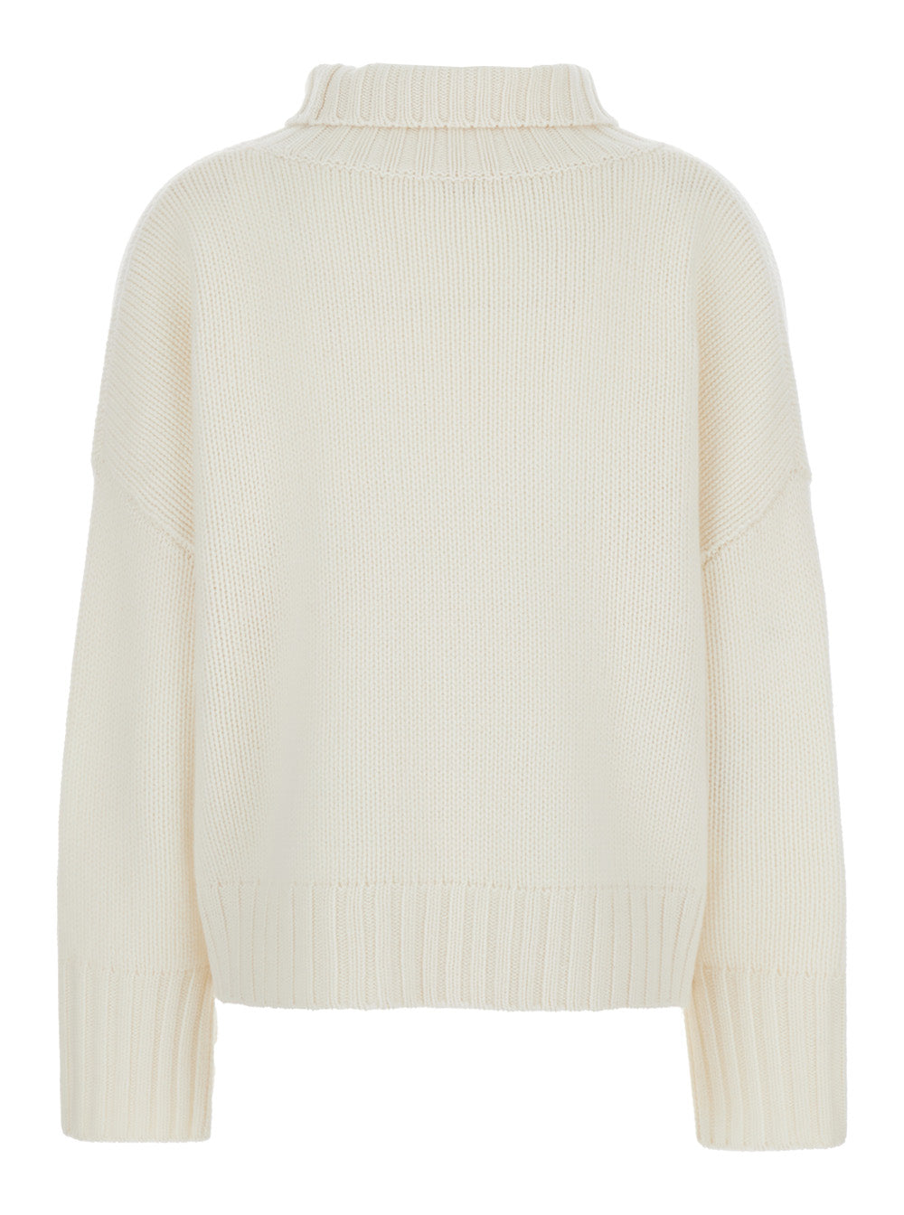 Girlfriend White Turtleneck Sweater With Ribbed Trims Cashmere Woman Jersey