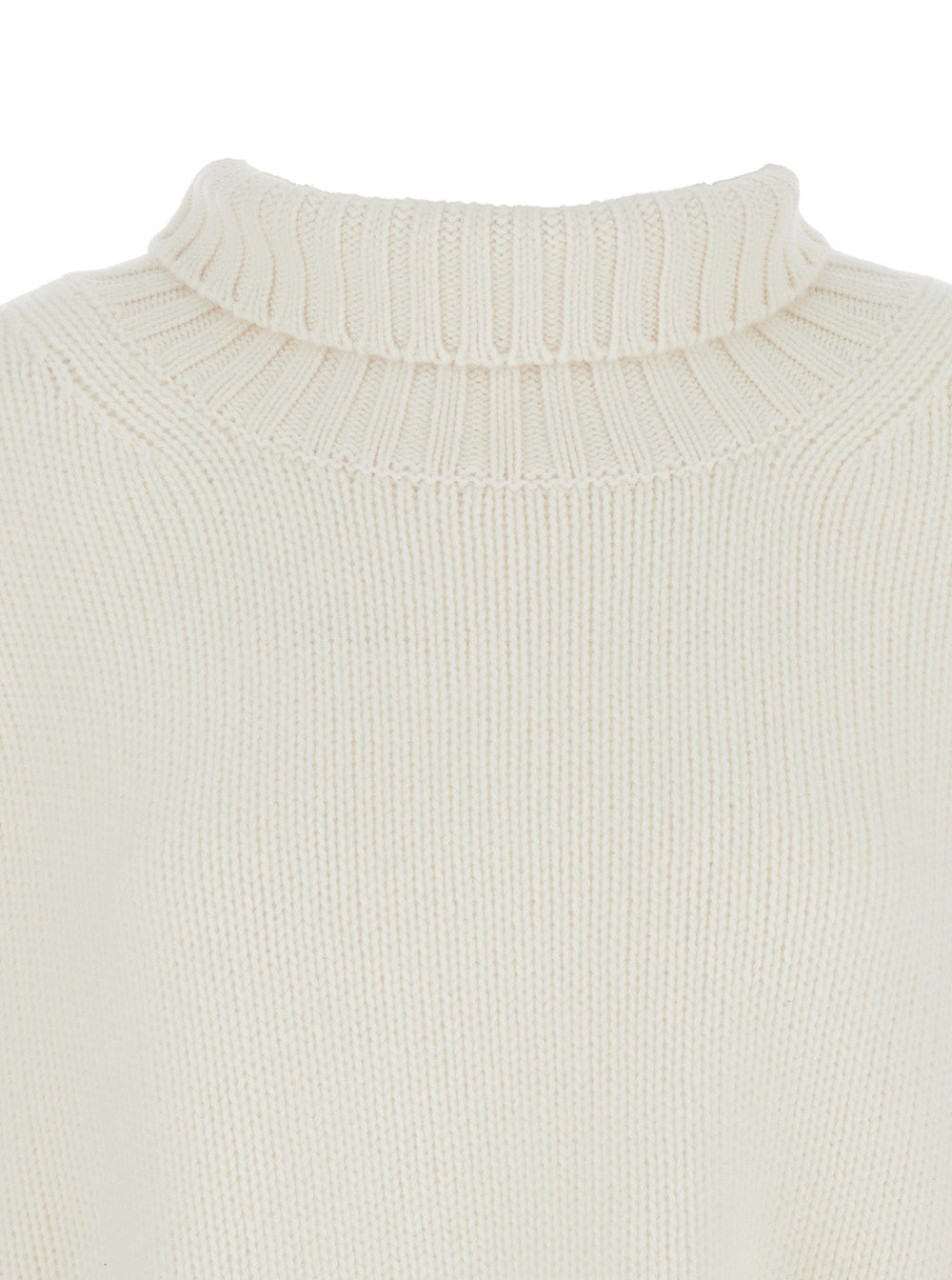 Girlfriend White Turtleneck Sweater With Ribbed Trims Cashmere Woman Jersey