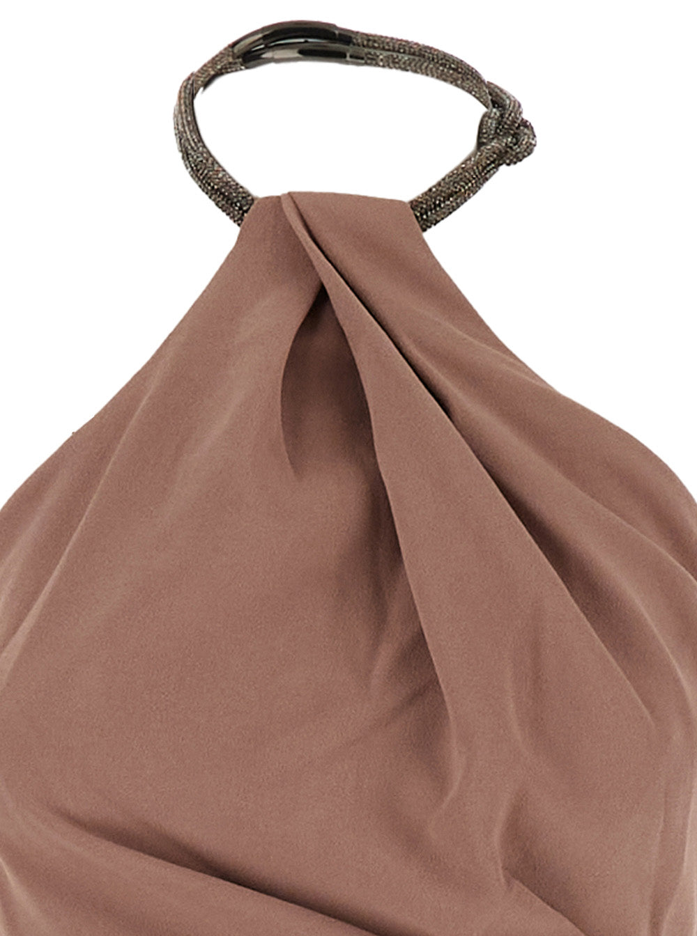 Riva Brown Long Dress With Rhinestone-Embellished Neckline And Drape Details Twill Woman