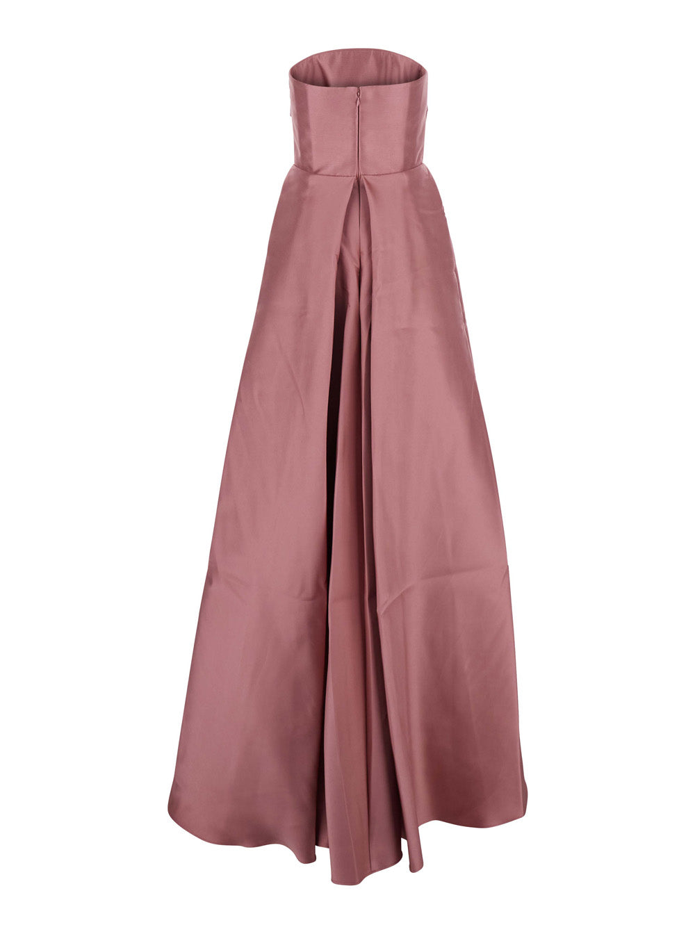 Tiffany Pink Long Dress with Draped Details and Flared Skirt in Twill Woman Polyester