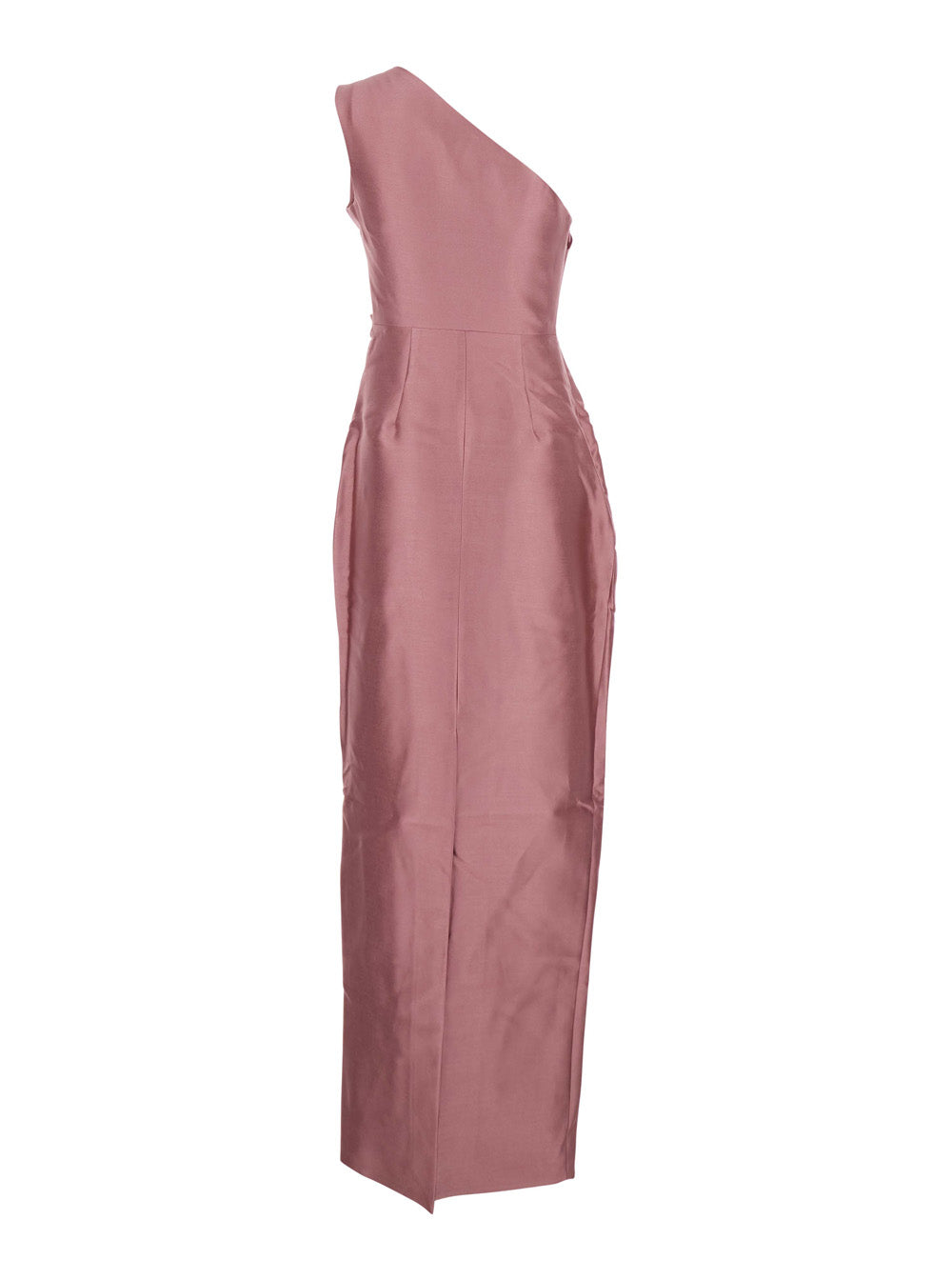 Kira Pink One-Shoulder Long Dress With Draped Details Twill Woman Polyester