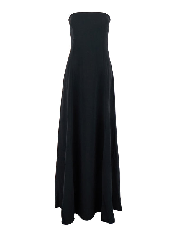 Black Long Dress With Bare Shoulders Polyester