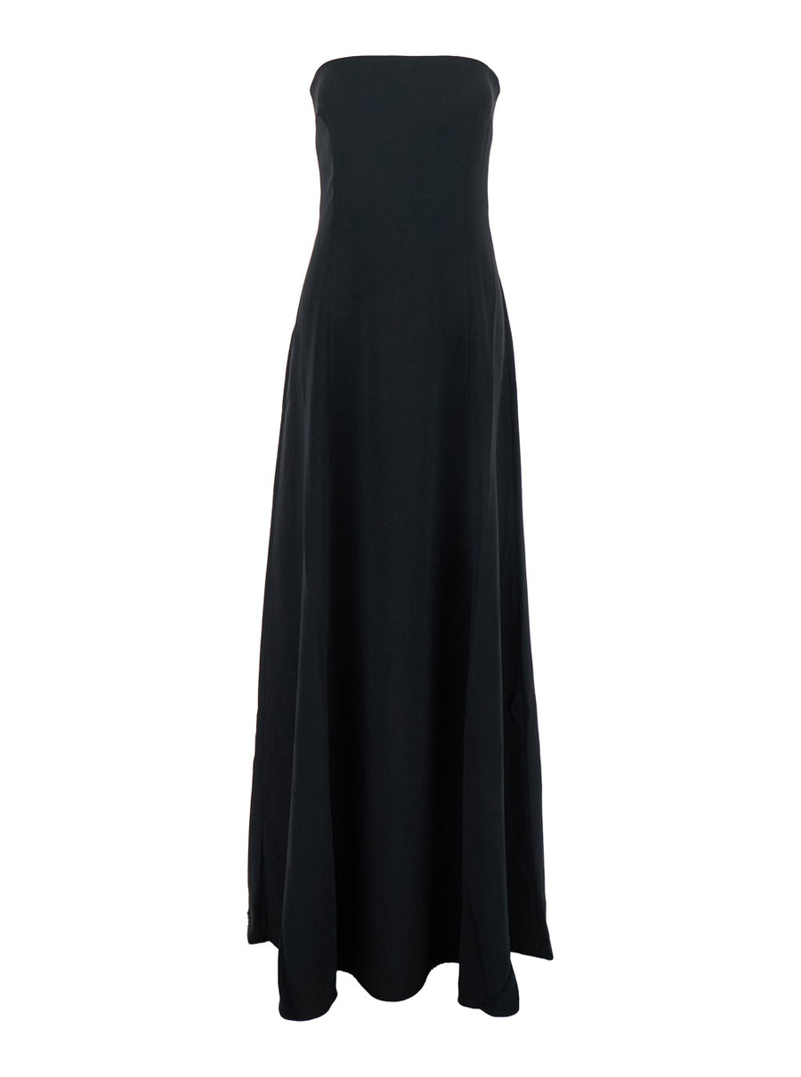 Black Long Dress With Bare Shoulders Polyester