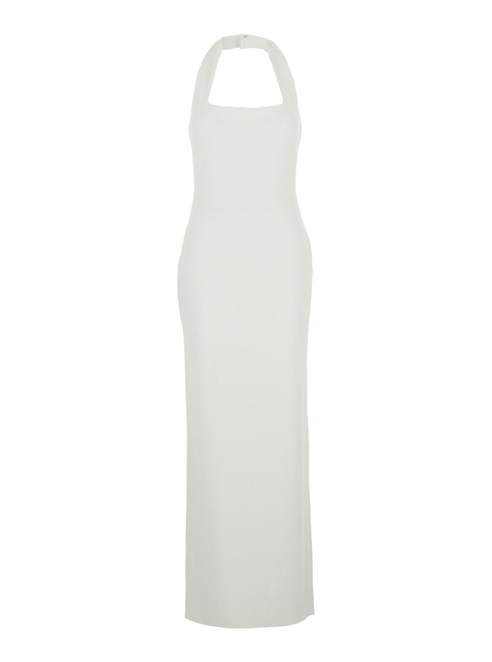 Ilona White Long Dress with Square Neckline in Twill Woman Polyester