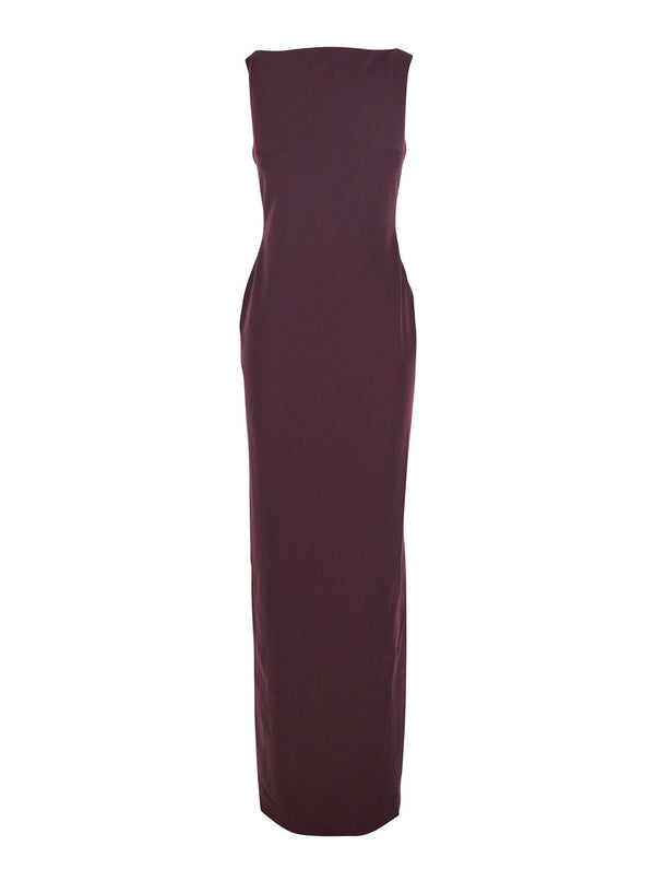 Bordeaux Long Dress With Square Neckline Polyester