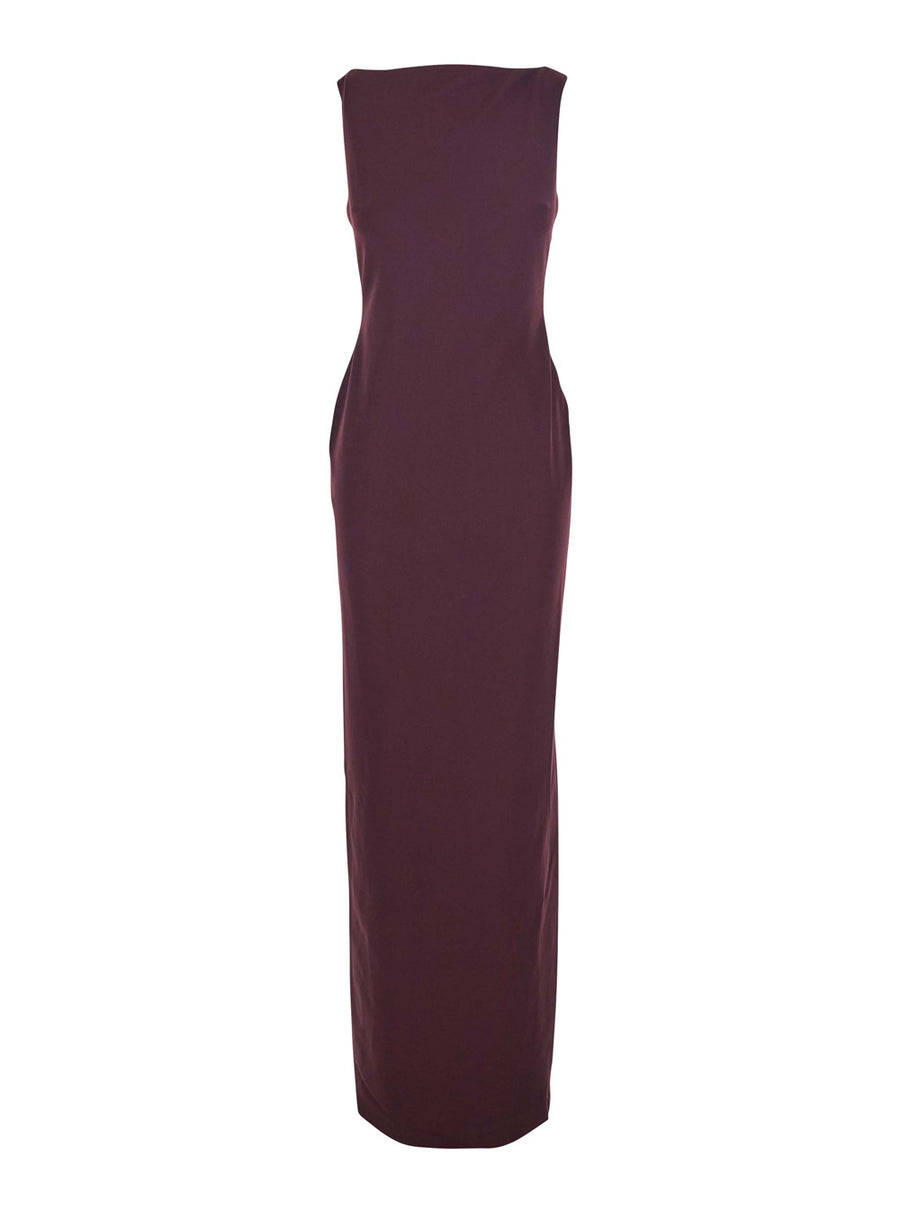 Bordeaux Long Dress With Square Neckline Polyester