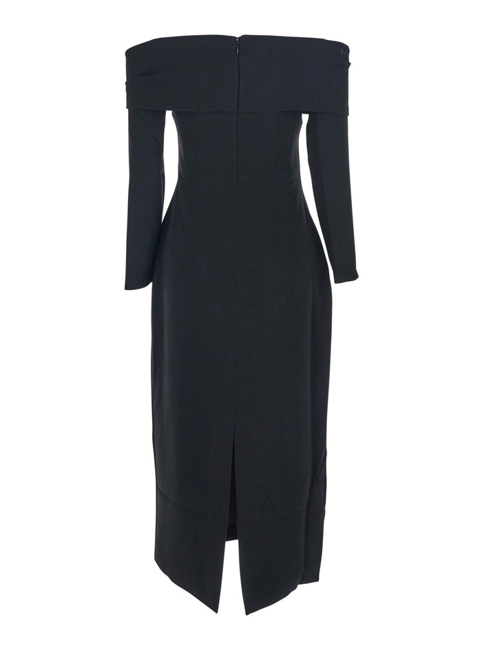 Yuni Black Dress with Square Neckline and Back Closure in Fabric Woman Polyester