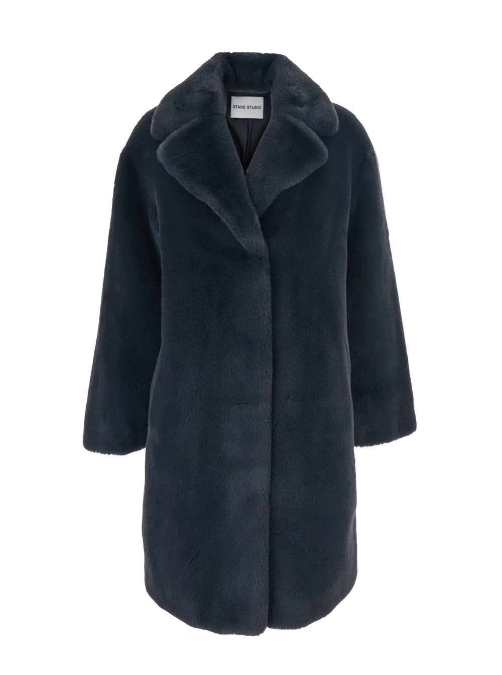 Camille Grey Coat With Wide Notched Revers And Front Concealed Closure Ecofur Woman Polyester