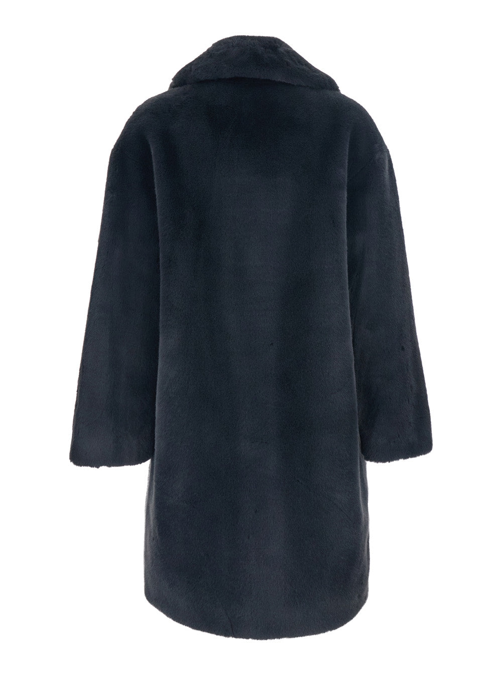 Camille Grey Coat With Wide Notched Revers And Front Concealed Closure Ecofur Woman Polyester