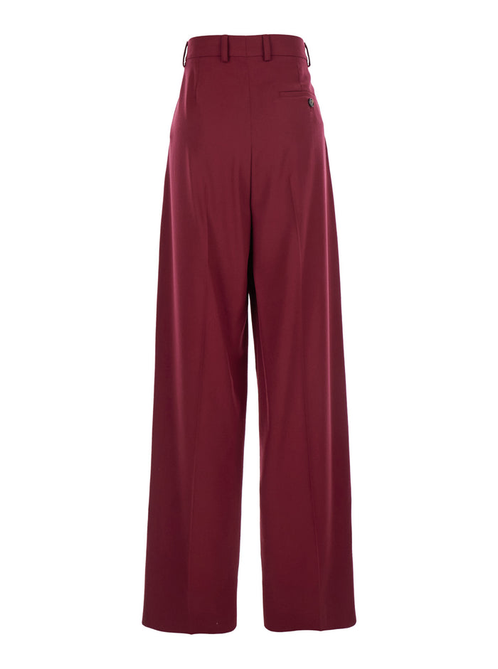 Bordeaux Pants with Concealed Closure on the Front in Wool Woman Trousers
