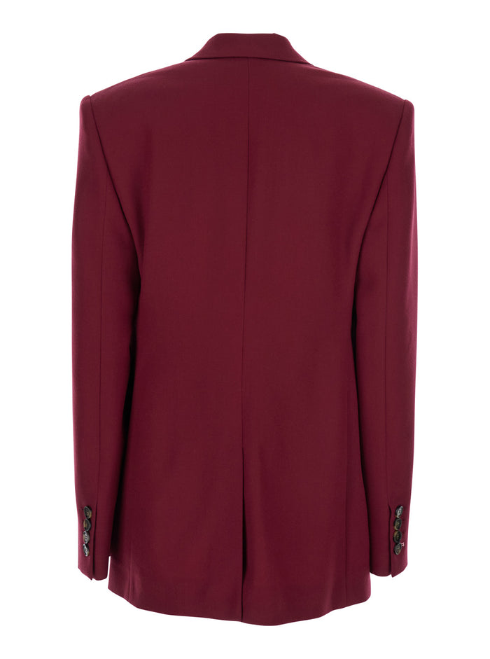 Bordeaux Single-Breasted Jacket with Notched Revers in Cotton Blend Woman Viscose Blazers