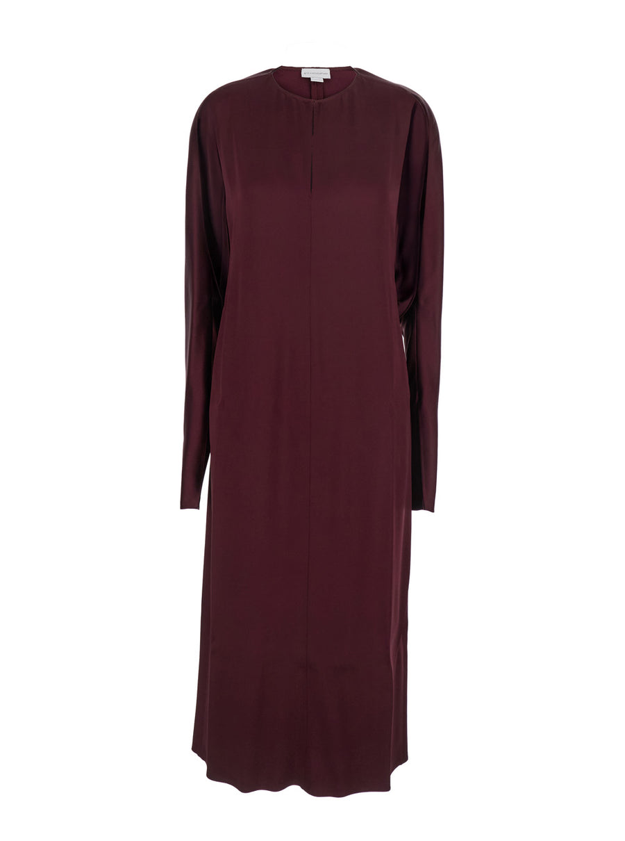 Bordeaux Midi Dress With Cape Sleeves Acetate