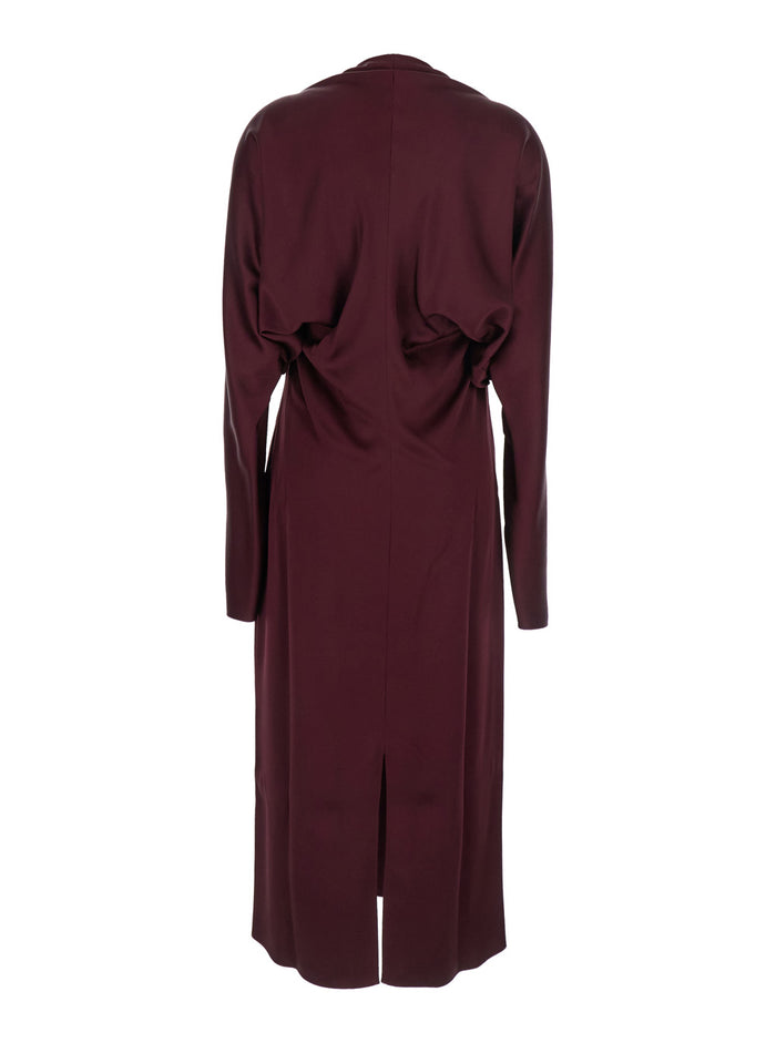 Bordeaux Midi Dress with Cape Sleeves and Cut-Out on the Front in Tech Fabric Woman Acetate Viscose