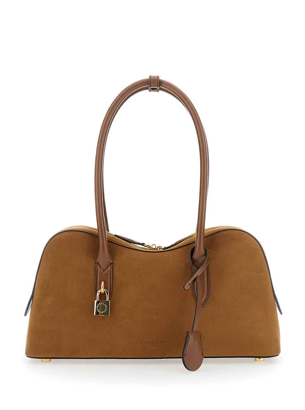 Brown Shoulder Bag With Padlock Logo Detail Ecoleather Woman Hemp Lyocell