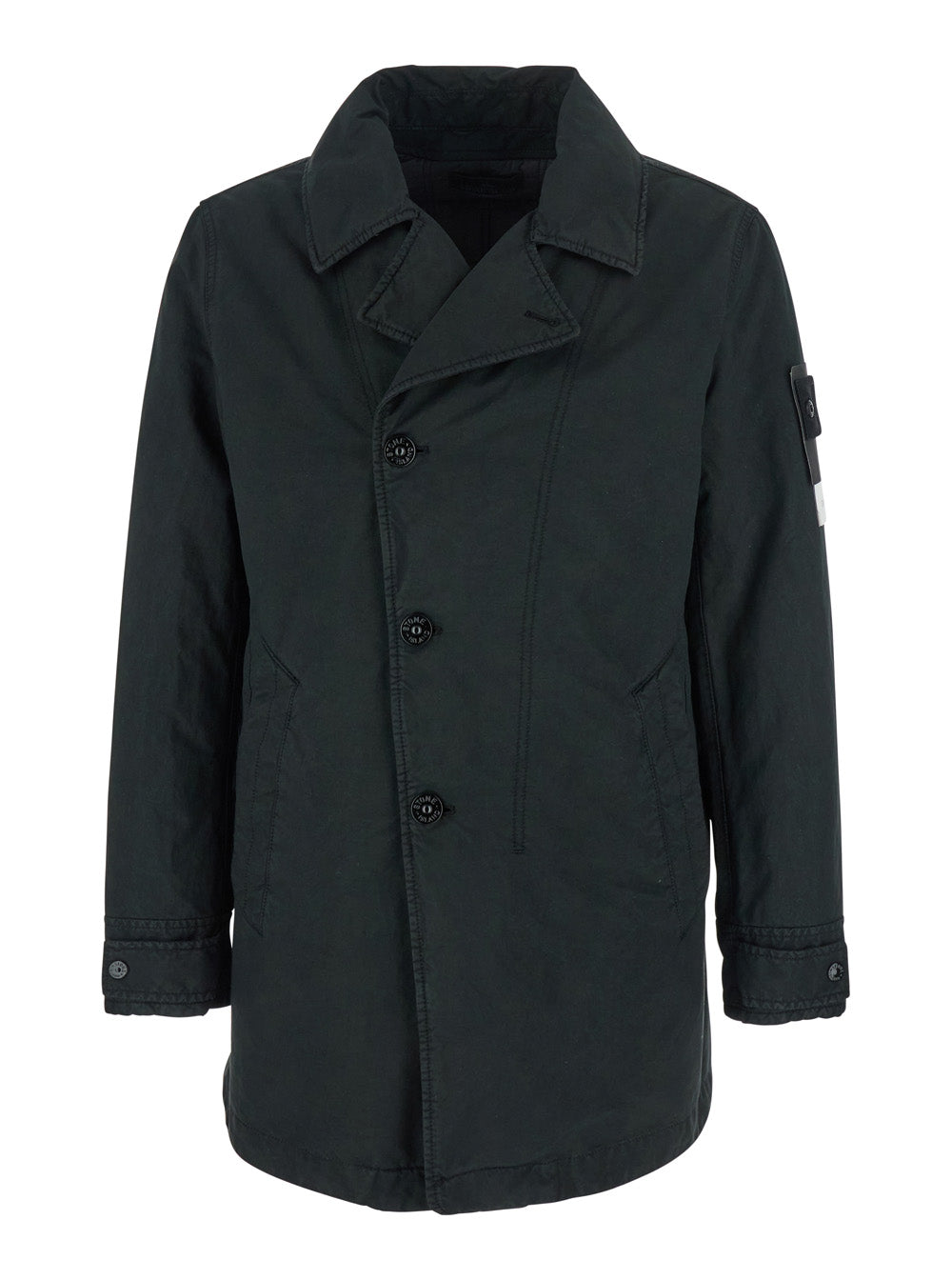 Black Jacket With Notched Revers Tech Fabric Man Polyester Polyamide