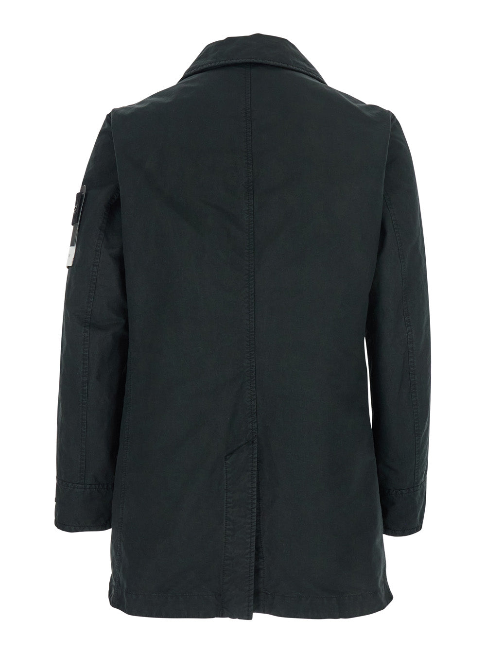 Black Jacket With Notched Revers Tech Fabric Man Polyester Polyamide
