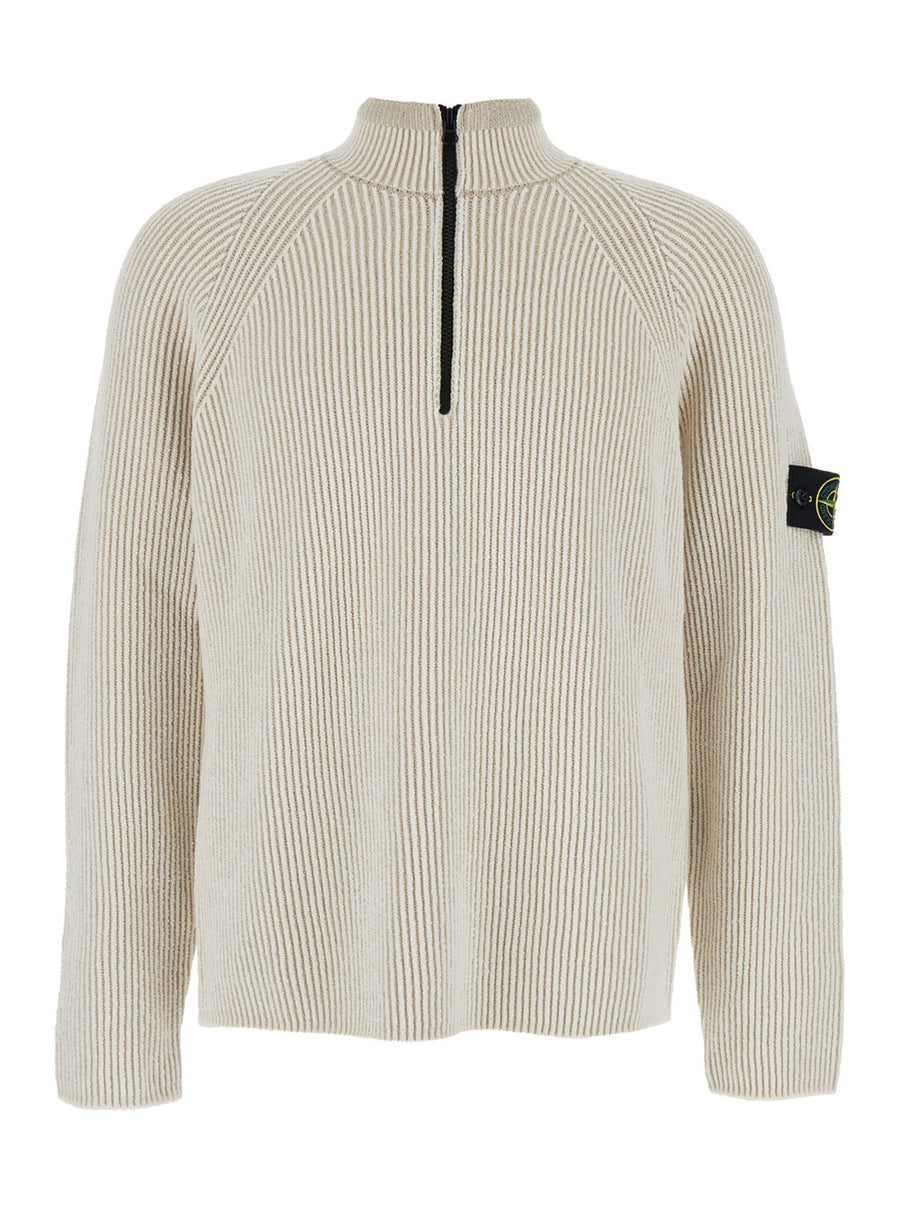 White Wool Stretch Sweater With Logo Patch Virgin Tops