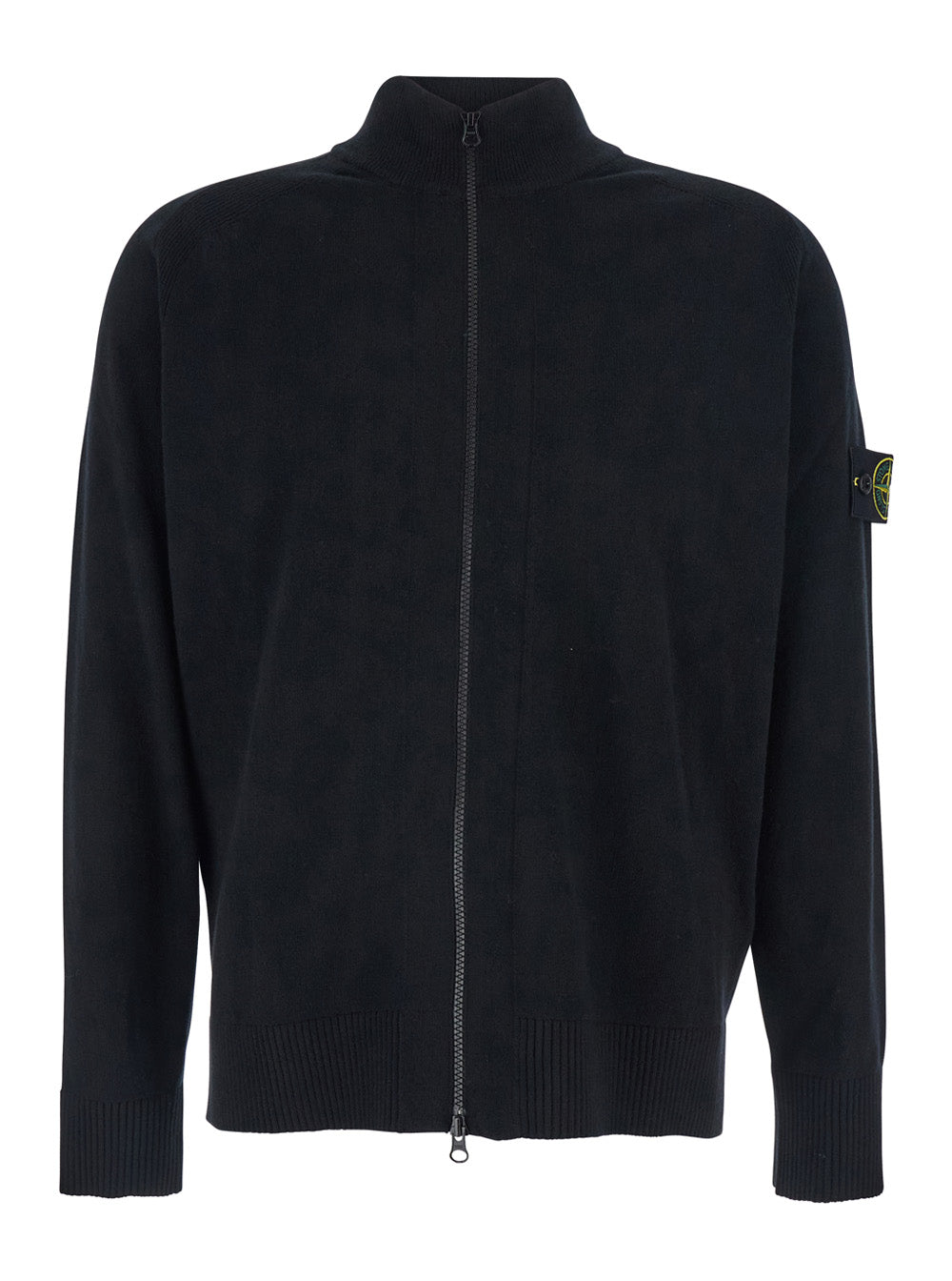 Black Sweater With High Neck And Patch Logo On The Sleeve Wool Man Jersey