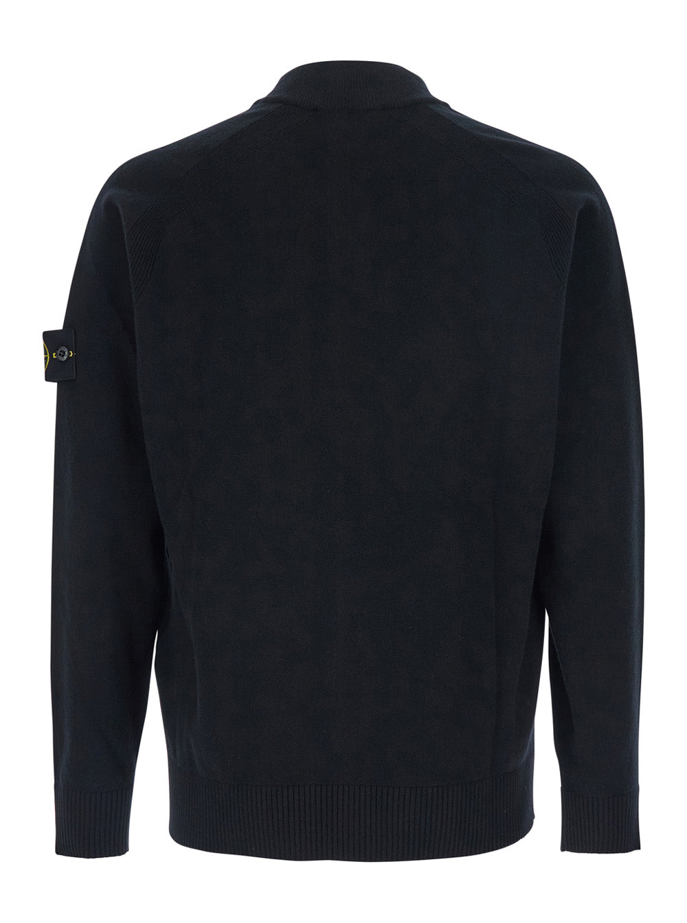 Black Sweater With High Neck And Patch Logo On The Sleeve Wool Man Jersey