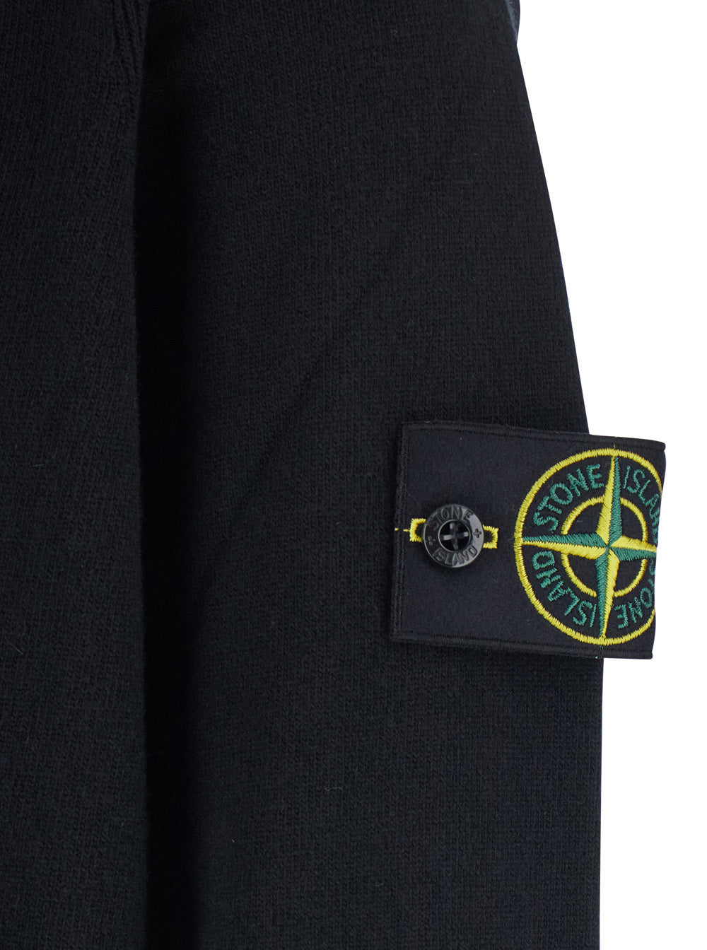 Black Sweater With High Neck And Patch Logo On The Sleeve Wool Man Jersey