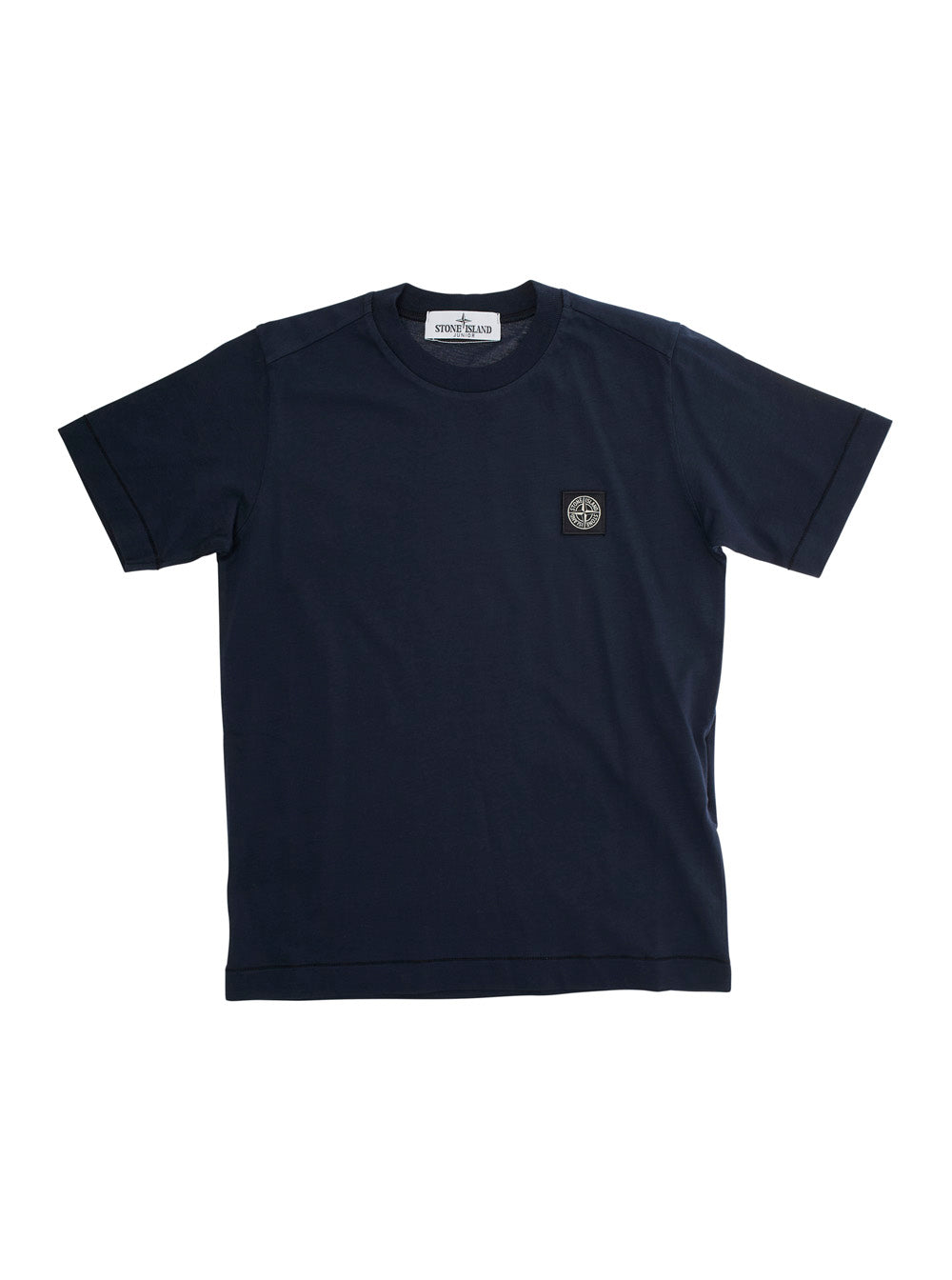 Blue T-Shirt with Round Neck and Logo Patch on the Front in Cotton Boy Blu Tshirts Polo Shirts