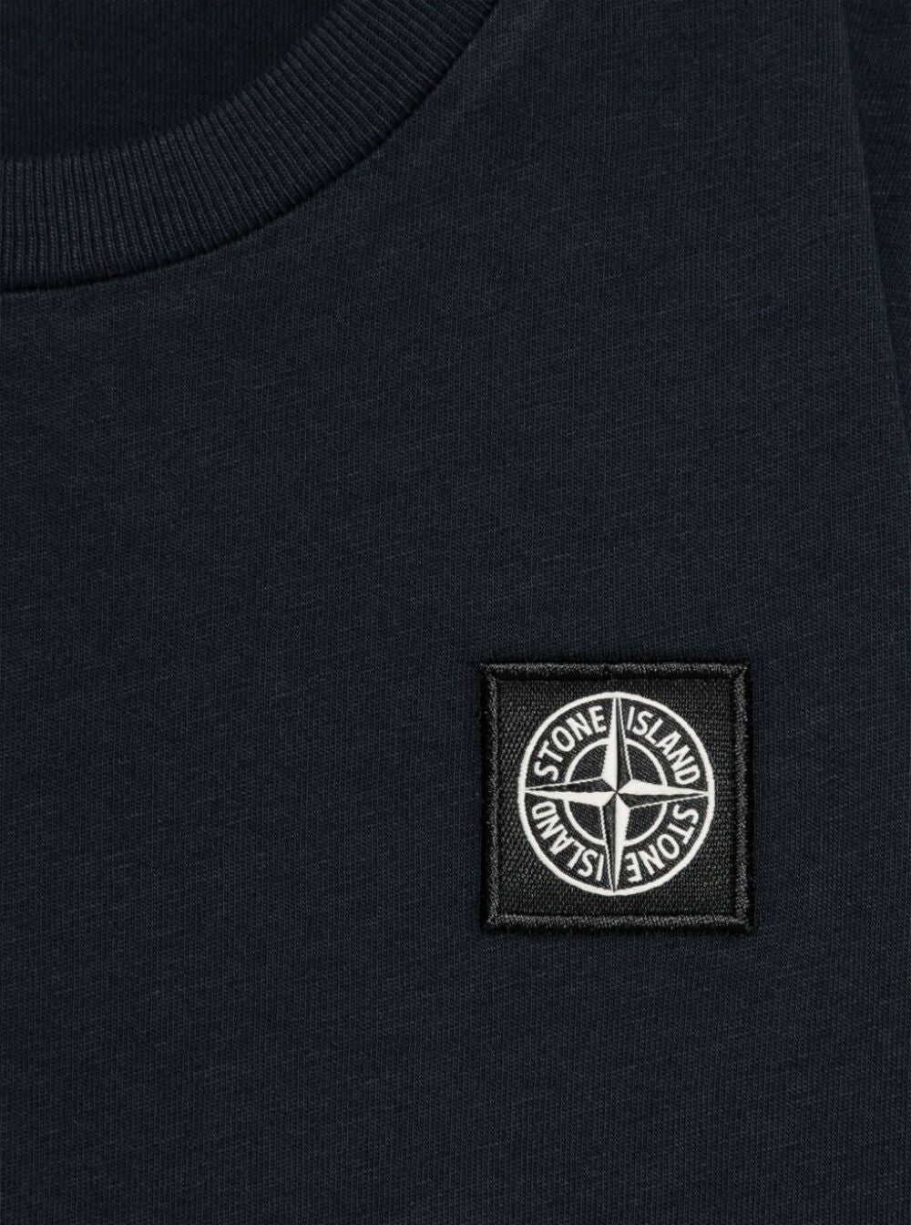 Blue T-Shirt with Round Neck and Logo Patch on the Front in Cotton Boy Blu Tshirts Polo Shirts