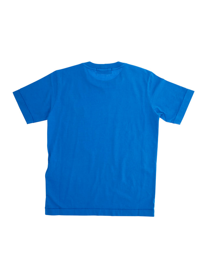 Blue T-Shirt with Round Neck and Logo Patch on the Front in Cotton Boy Blu Tshirts Polo Shirts