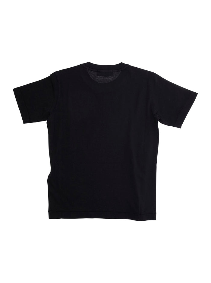 Black T-Shirt with Round Neck and Logo Patch on the Front in Cotton Boy Tshirts Polo Shirts