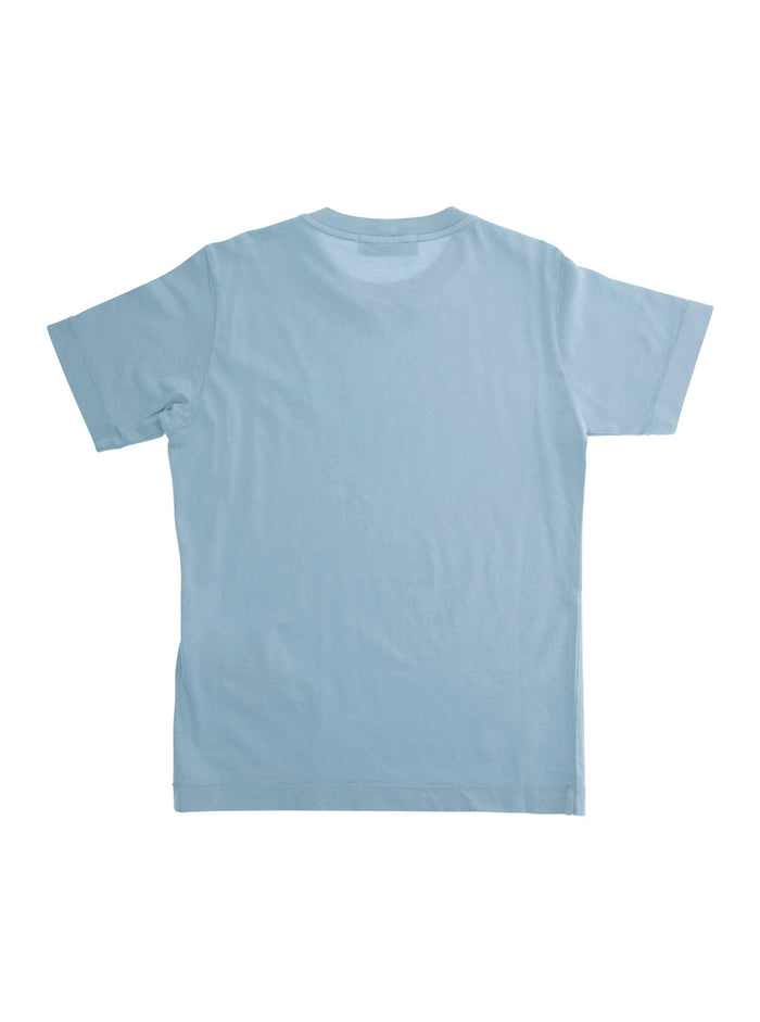Light Blue T-Shirt with Round Neck and Logo Patch on the Front in Cotton Boy Tshirts Polo Shirts