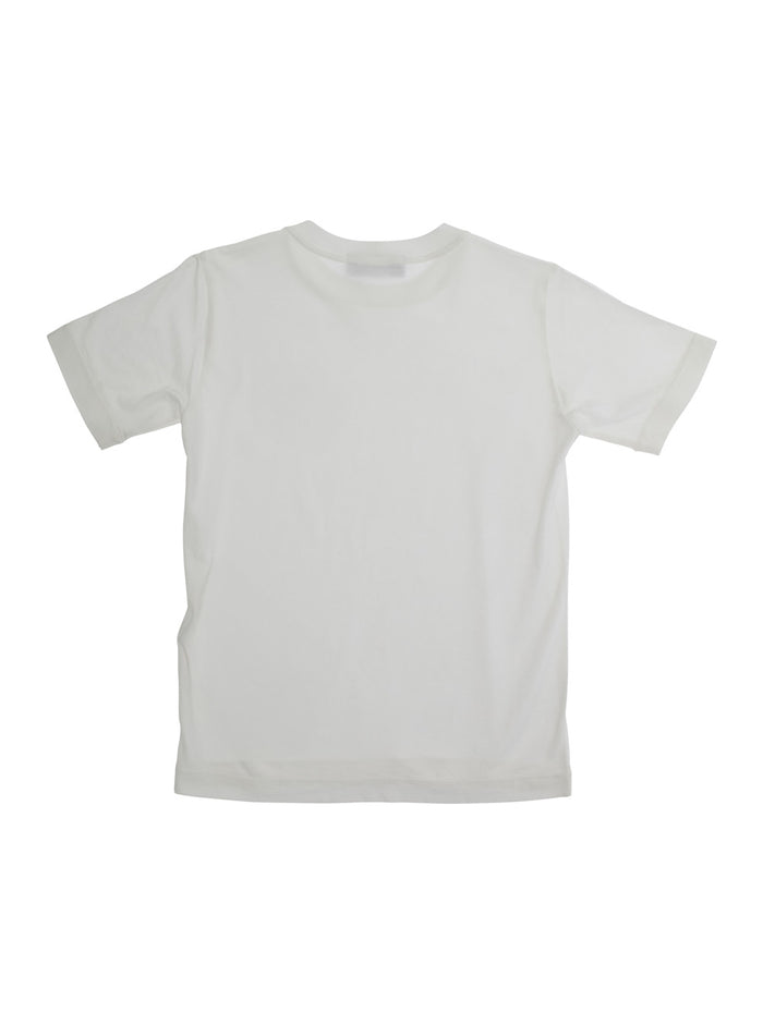 White T-Shirt with Round Neck and Logo Patch on the Front in Cotton Boy Tshirts Polo Shirts