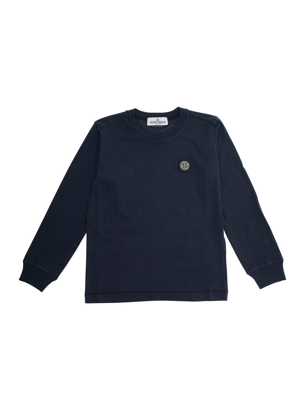 Blue Crewneck Sweater With Logo Patch Cotton Boy Blu Jersey