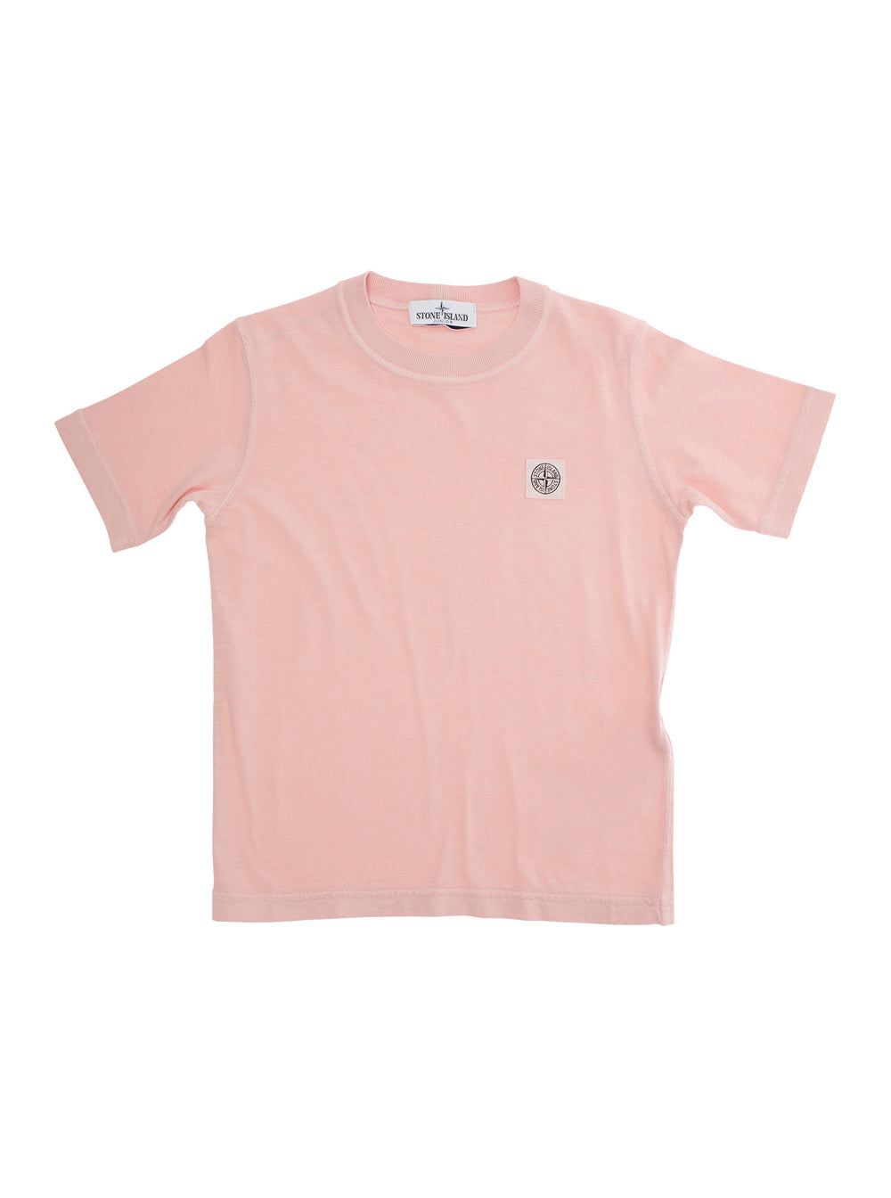 Pink T-Shirt with Round Neck and Logo Patch on the Front in Cotton Boy Tshirts Polo Shirts