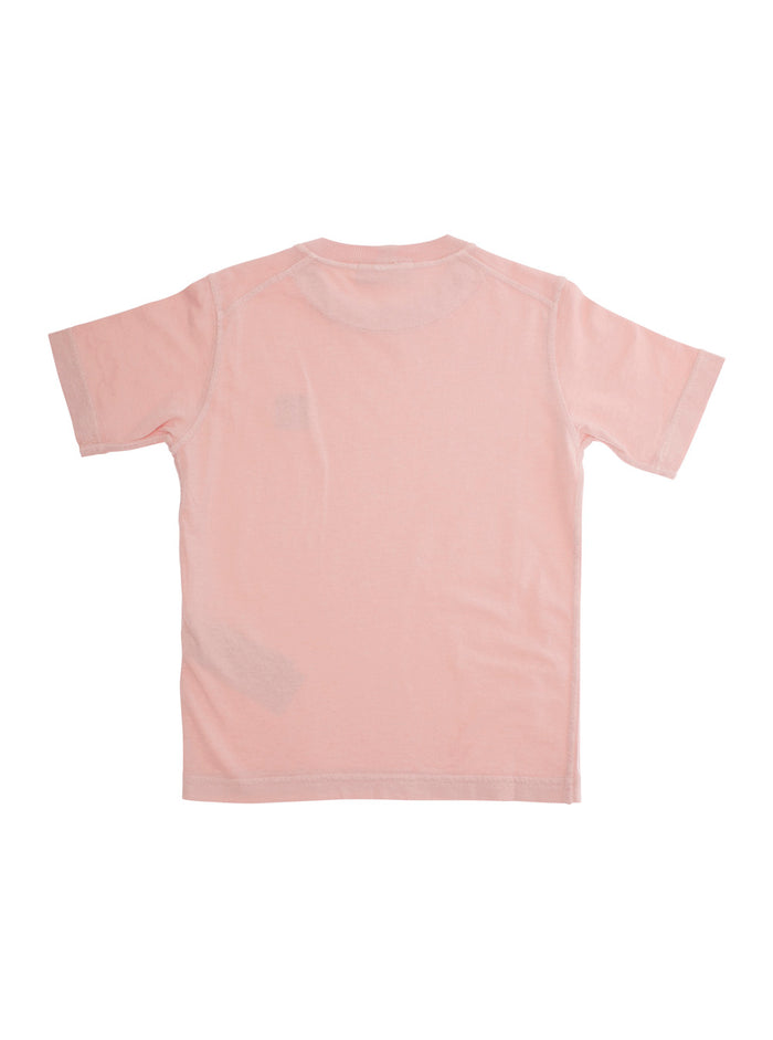Pink T-Shirt with Round Neck and Logo Patch on the Front in Cotton Boy Tshirts Polo Shirts