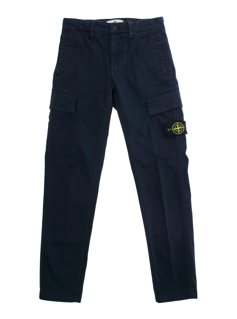 Blue Pants with Belt Loops and Logo Patch on the Front in Cotton Stretch Boy Blu Elastane Trousers