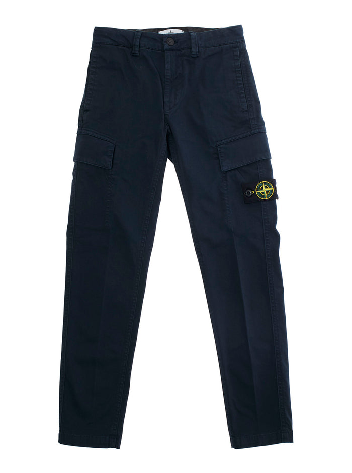 Blue Pants with Belt Loops and Logo Patch on the Front in Cotton Stretch Boy Blu Elastane Trousers