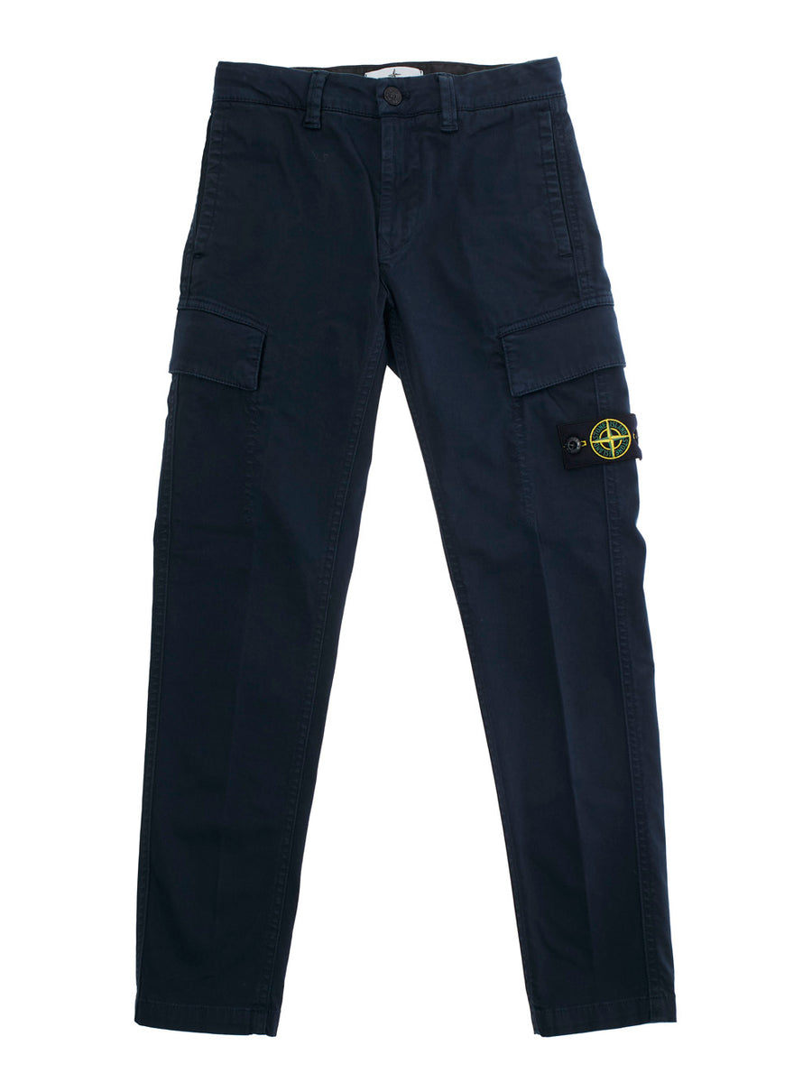 Blue Cotton Stretch Pants With Belt Loops Trousers
