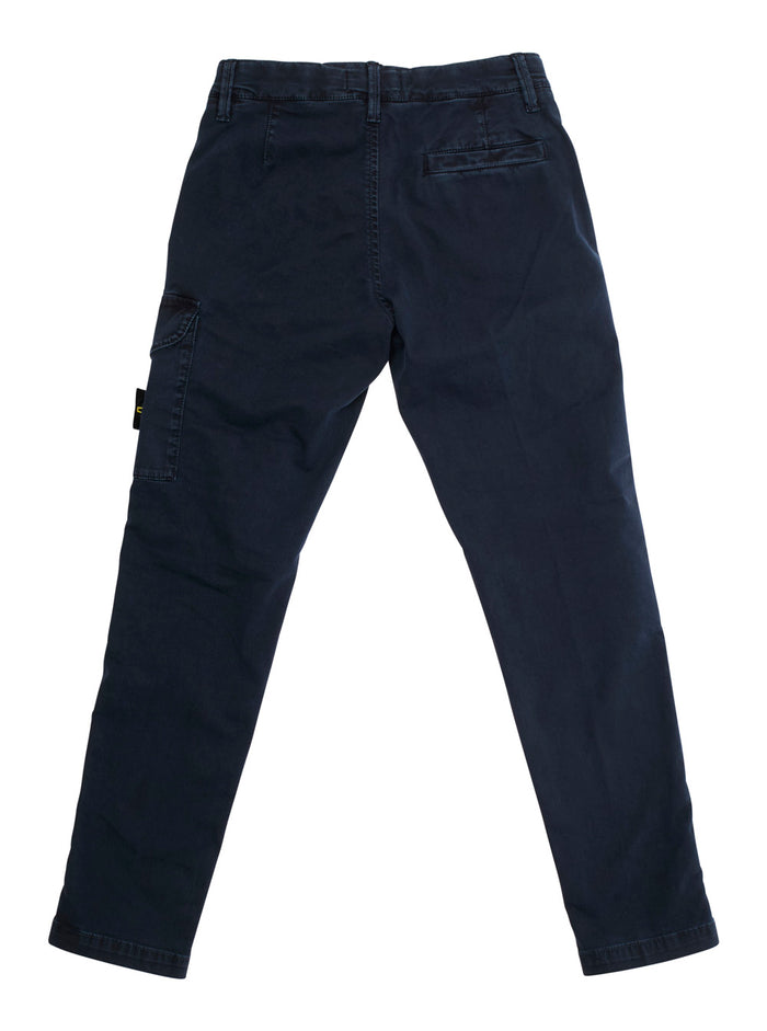 Blue Pants with One Cargo Pocket on the Front and Logo Patch in Cotton Stretch Boy Blu Elastane Trousers