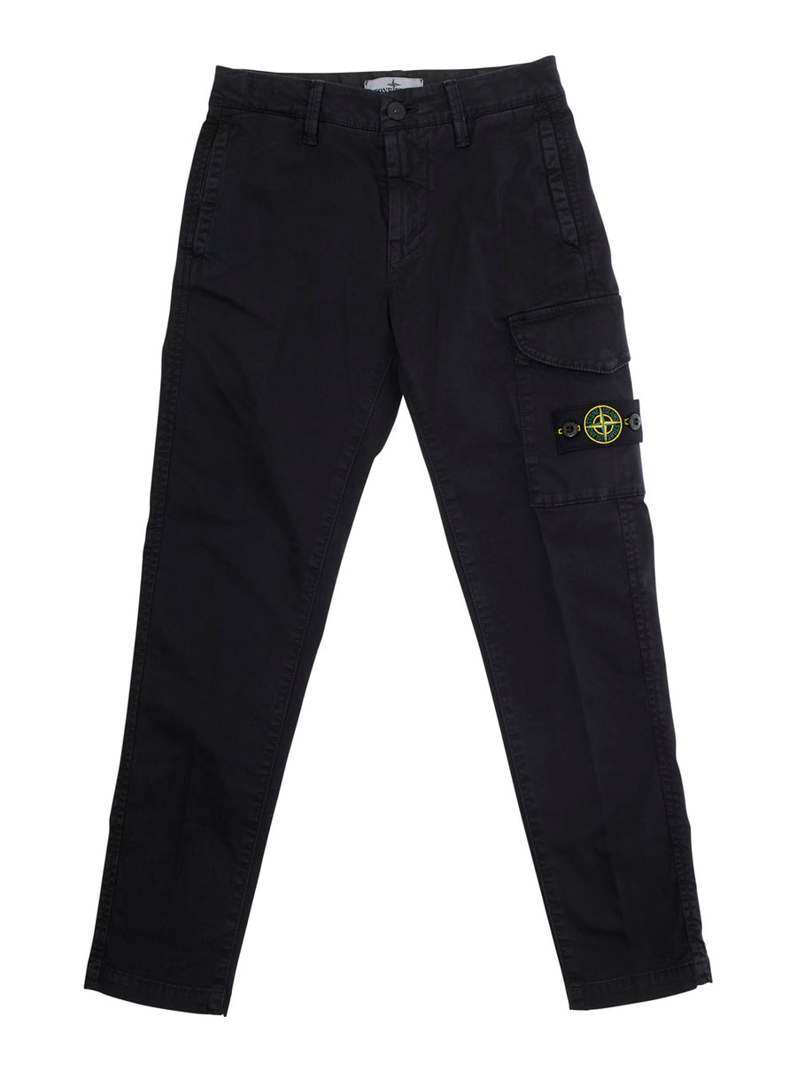 Black Cargo Pants With Logo Patch Cotton Trousers